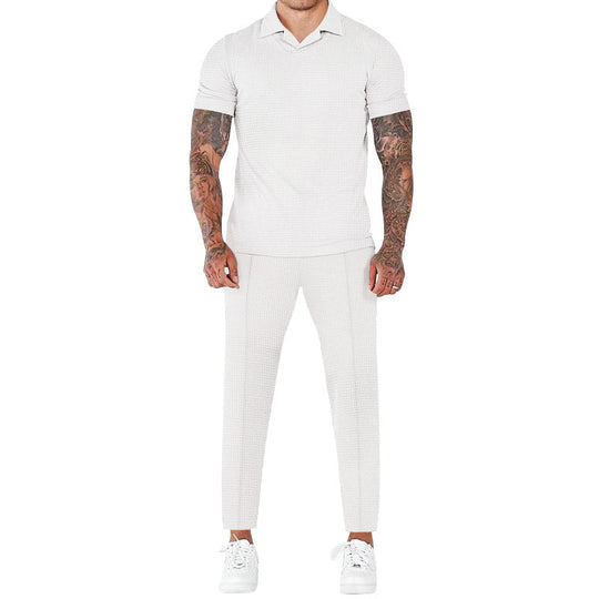 Herren elegantes Kurzarm-Hemd- und Hose-Set mit strukturiertem Design und komfortabler Passform - Arvani