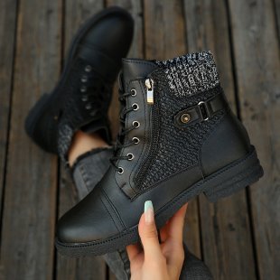 Damen Schnür-Ankle-Boots mit Strickmanschette, seitlichem Reißverschluss und gepolstertem Komfortfußbett Nord Taschen