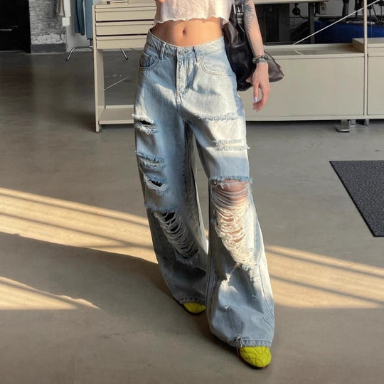 Damen Destroyed Wide-Leg Jeanshose mit trendigen Rissen Nord Taschen