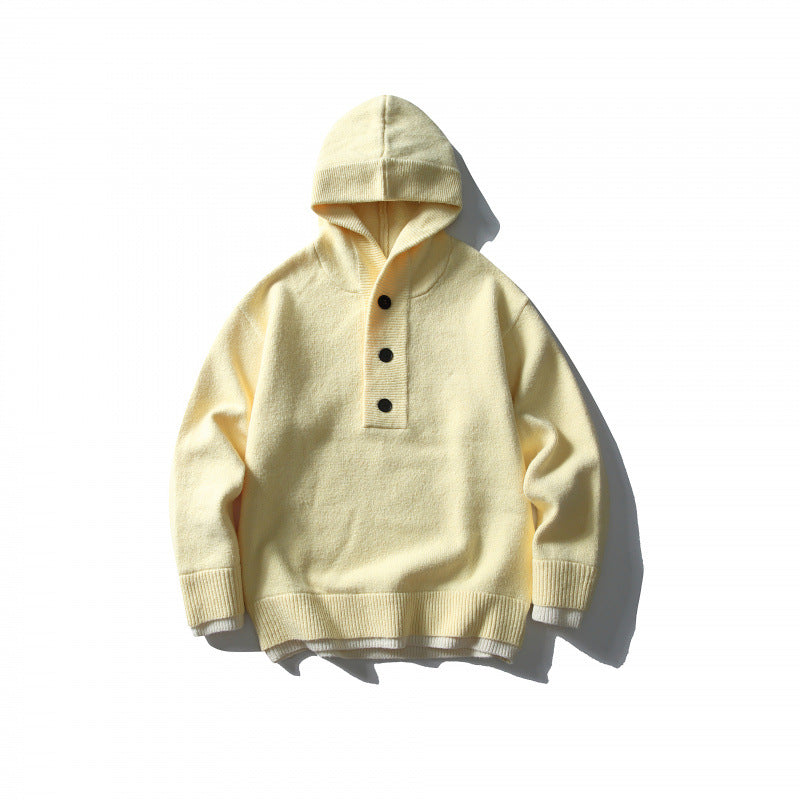 Unisex Strick‑Kapuzenpullover mit halber Knopfleiste, geripptem Saum und zweilagigem Abschluss Nord Taschen