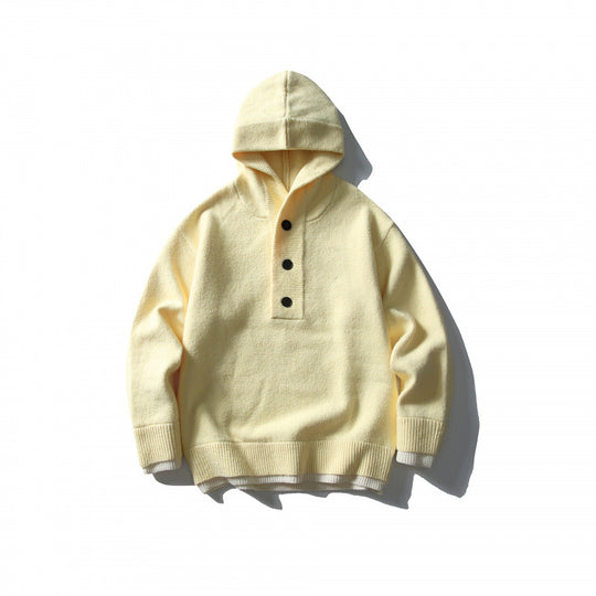 Unisex Strick‑Kapuzenpullover mit halber Knopfleiste, geripptem Saum und zweilagigem Abschluss Nord Taschen
