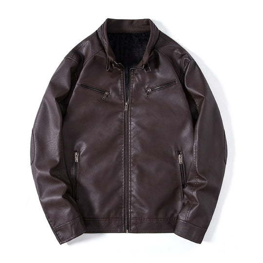 Herren Elegante Kunstleder‑Blousonjacke mit Stehkragen, Reißverschlusstaschen und wärmendem Innenfutter Nord Taschen