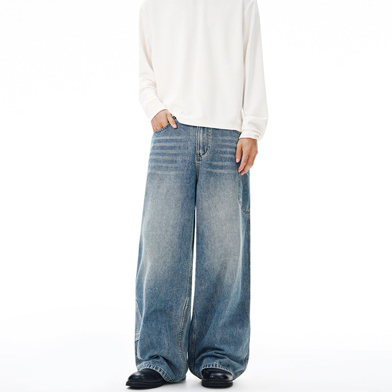 Herren Extremweite Baggy-Jeans mit tiefem Schritt und lässiger Used-Waschung Nord Taschen