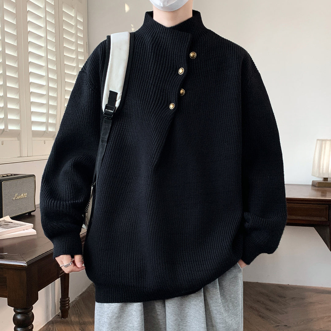 Herren Oversize-Rippenpullover mit asymmetrischem Knopfkragen Nord Taschen
