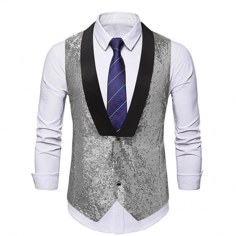 Herren Glamourweste mit Pailletten, Schalkragen und tailliertem Schnitt Nord Taschen