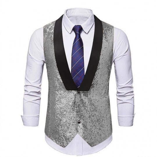 Herren Glamourweste mit Pailletten, Schalkragen und tailliertem Schnitt Nord Taschen