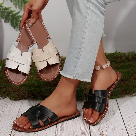 Damen nan flache Pantolette mit geschlitztem Riemen-Design und gepolstertem Komfortfußbett