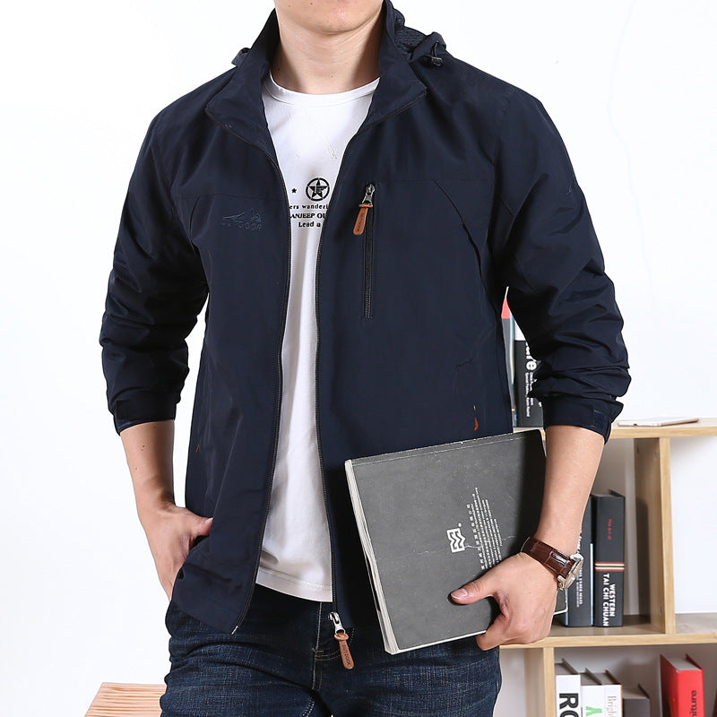 Herren Leichte Kapuzen-Windjacke mit Brust-Reißverschluss und Elastischen Bündchen Nord Taschen