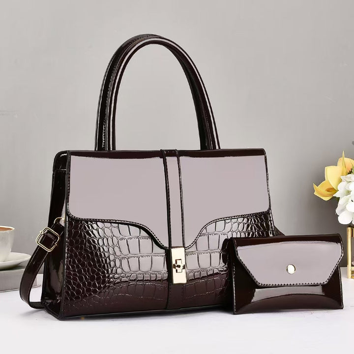 Damen elegante Handtasche mit Krokodillederoptik und abnehmbarer Mini-Clutch Nord Taschen