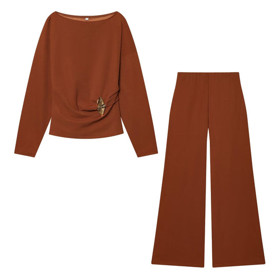 Damen Zweiteiliges Loungewear-Set mit gedrehtem Saumdetail und weiter Highwaist-Hose Nord Taschen