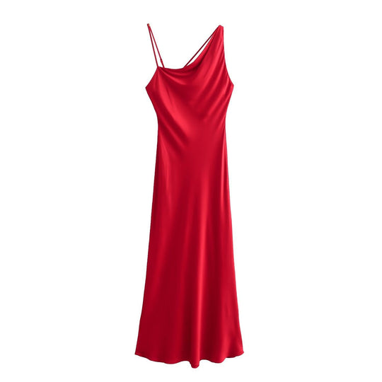 Damen elegantes Spaghetti-Trägerkleid mit fließendem Schnitt und verführerischer Drapierung Nord Taschen