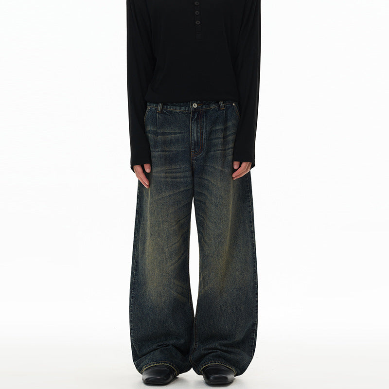 Herren Ultraweite Bodenlange Denim-Palazzohose im Marlene-Baggy-Stil mit tiefem Schritt Nord Taschen
