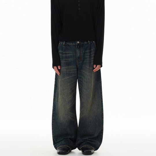 Herren Ultraweite Bodenlange Denim-Palazzohose im Marlene-Baggy-Stil mit tiefem Schritt Nord Taschen