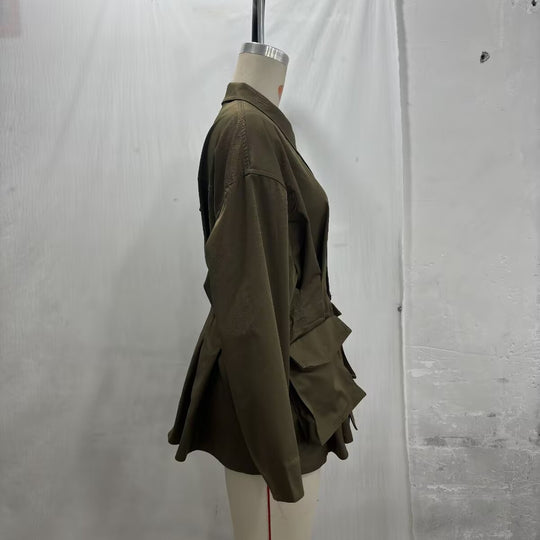 Damen Oversize-Boxy-Übergangsjacke mit großen Pattentaschen und Tunnelzug Nord Taschen