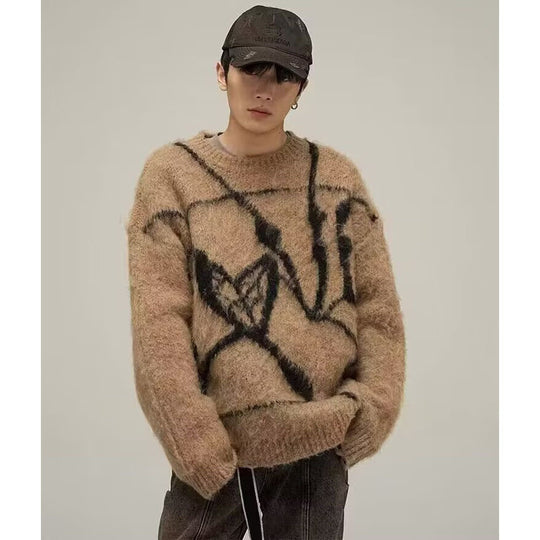Herren Modischer Oversized Pullover mit einzigartigem Muster Nord Taschen