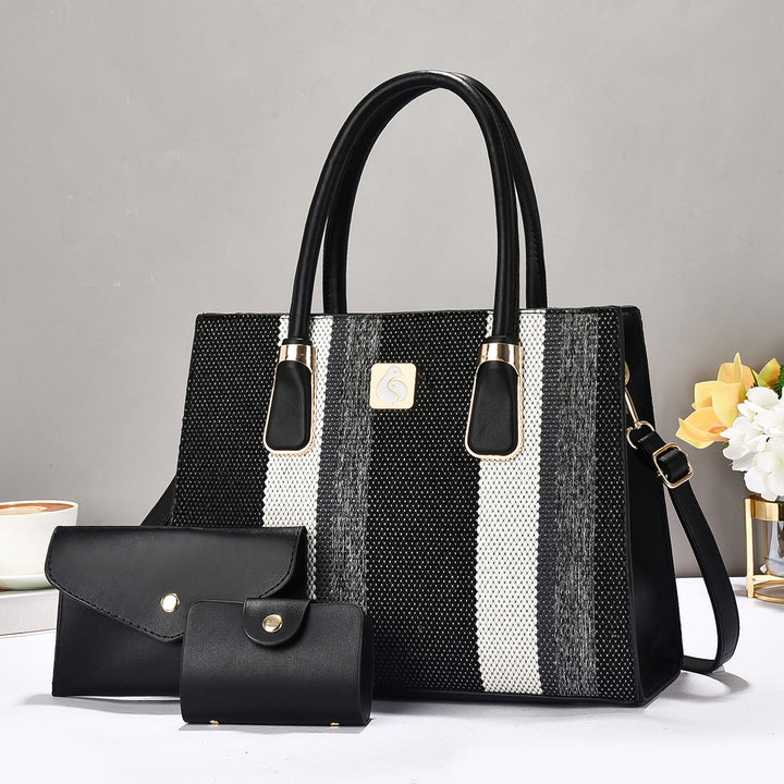 Damen elegante Schultertasche im gestreiften Design mit praktischer Mini-Clutch Nord Taschen