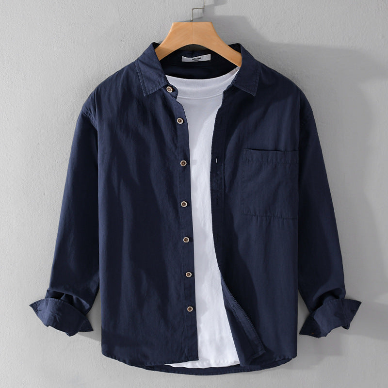 Herren Leichtes Baumwoll-Layering-Overshirt mit Kentkragen, Holzknöpfen und aufgesetzter Brusttasche Nord Taschen