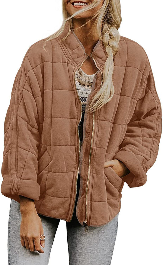 Damen Oversize Steppjacke mit Reißverschluss und Eingrifftaschen Nord Taschen