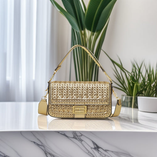 Damen Umhängetasche mit geflochtenem Design und goldenen Akzenten Nord Taschen