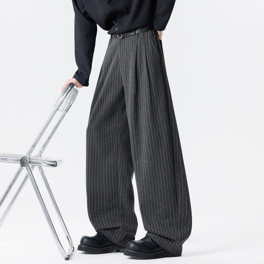 Damen Weite High‑Waist Plissee-Hose aus Wollmix mit elastischem Bund und weitem Bein Nord Taschen