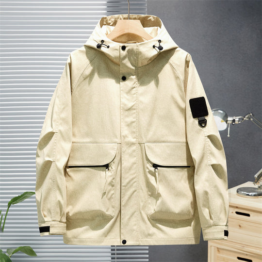Herren Wasserabweisende Utility-Jacke mit Kapuze, verdecktem Reißverschluss & multifunktionalen Taschen Nord Taschen