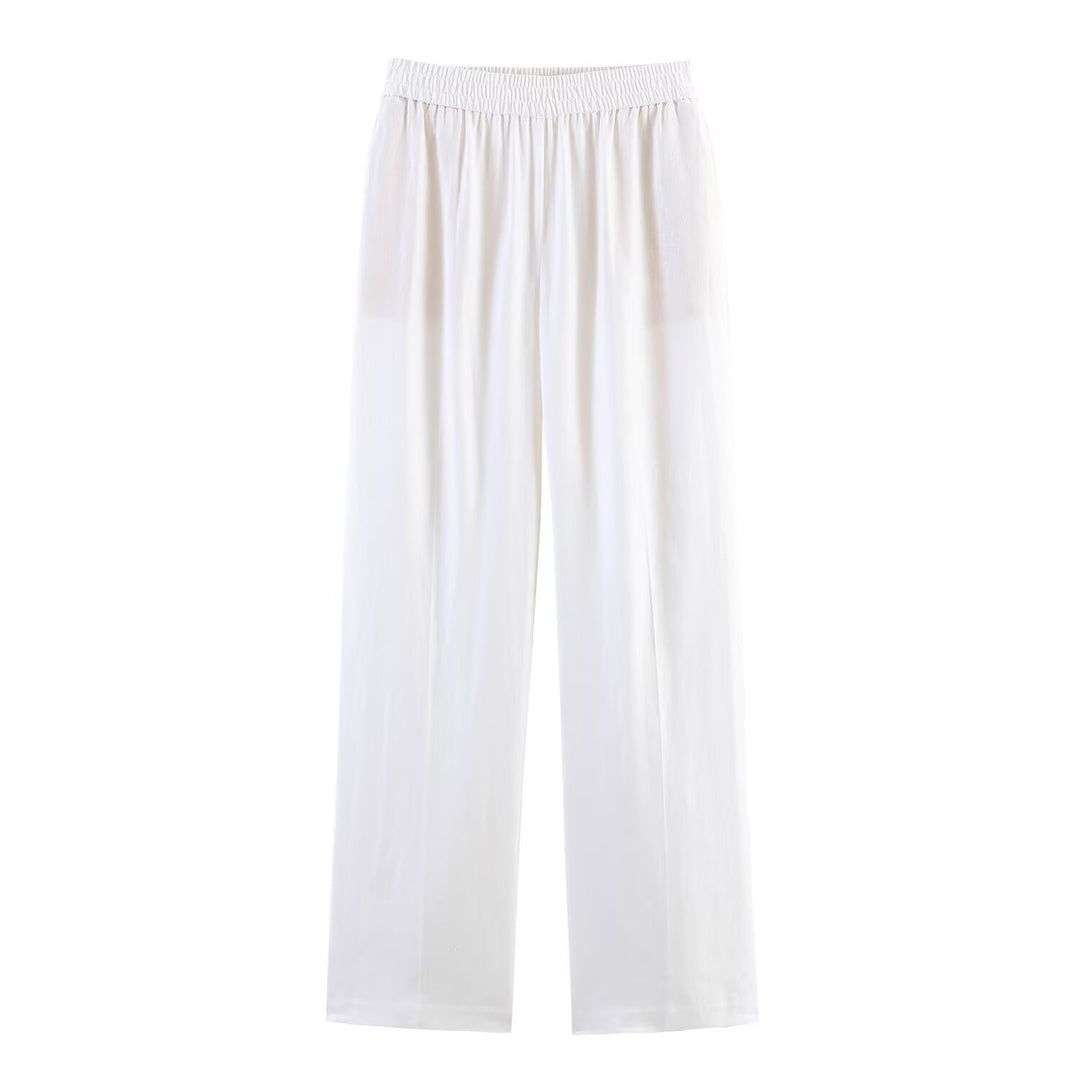 Damen Weite Palazzo-Hose mit elastischem Raffungsgummibund und fließendem Leichtstoff Nord Taschen