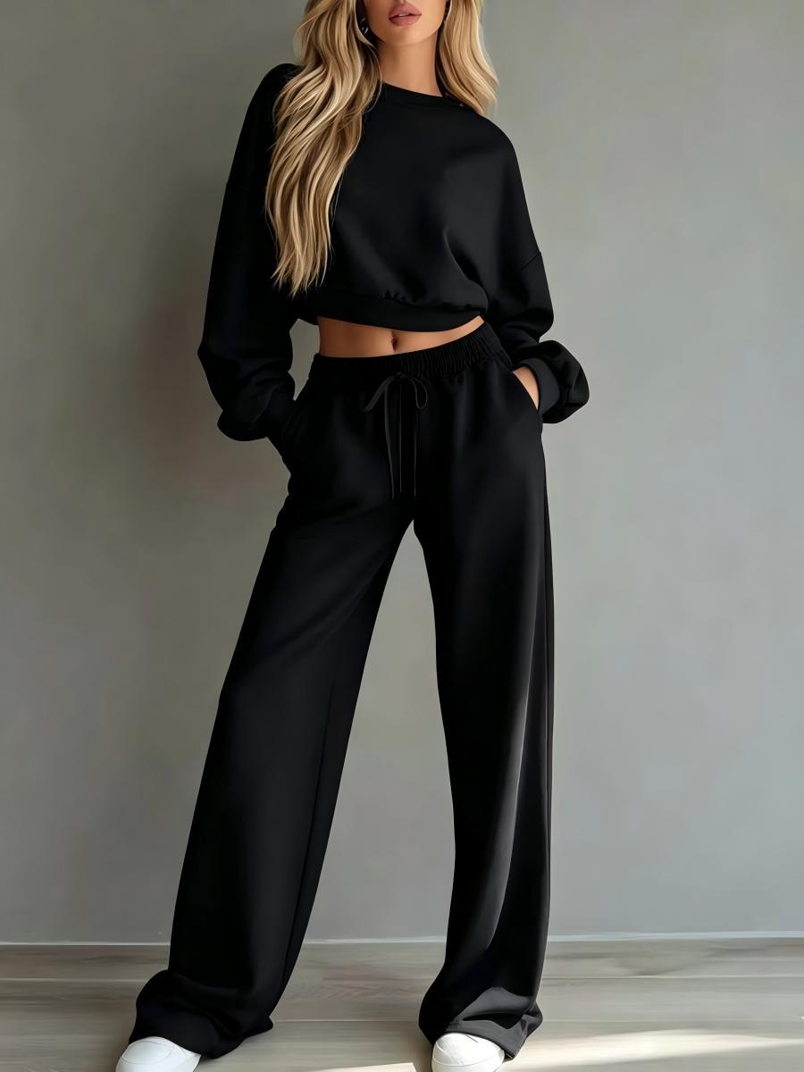 Damen Weiches Lounge-Set mit kurzem Sweatshirt und weiter Jogginghose Nord Taschen