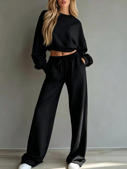 Damen Weiches Lounge-Set mit kurzem Sweatshirt und weiter Jogginghose Nord Taschen