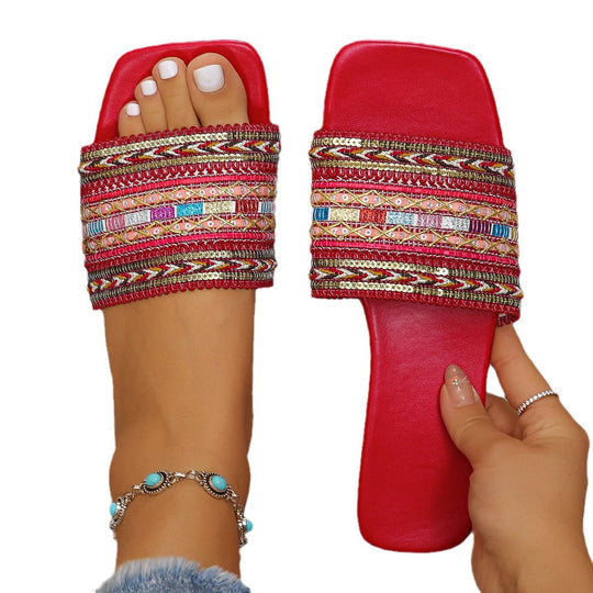 Damen Fancy Badeschuhe mit exquisite Perlenstickerei