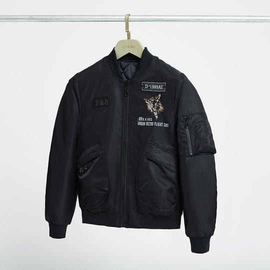 Men's  padded pilot-style bomber jacket with embroidered jet motif and dual angled front cargo pockets Nord Taschen