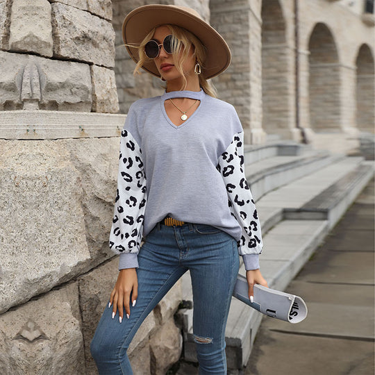 Damen Lässiger Pullover mit Leopardenärmel Nord Taschen