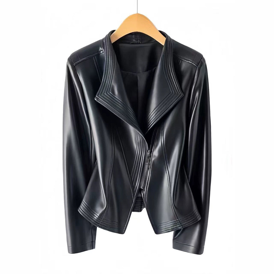Damen Kurz geschnittene Kunstlederjacke mit asymmetrischem Reißverschluss Nord Taschen
