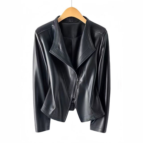 Damen Kurz geschnittene Kunstlederjacke mit asymmetrischem Reißverschluss Nord Taschen