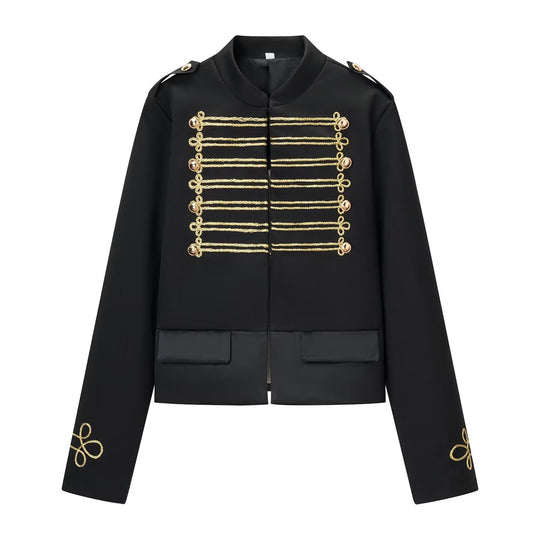 Damen Militärisch inspirierte Kurzjacke mit Goldkordel‑Applikation und Stehkragen Nord Taschen