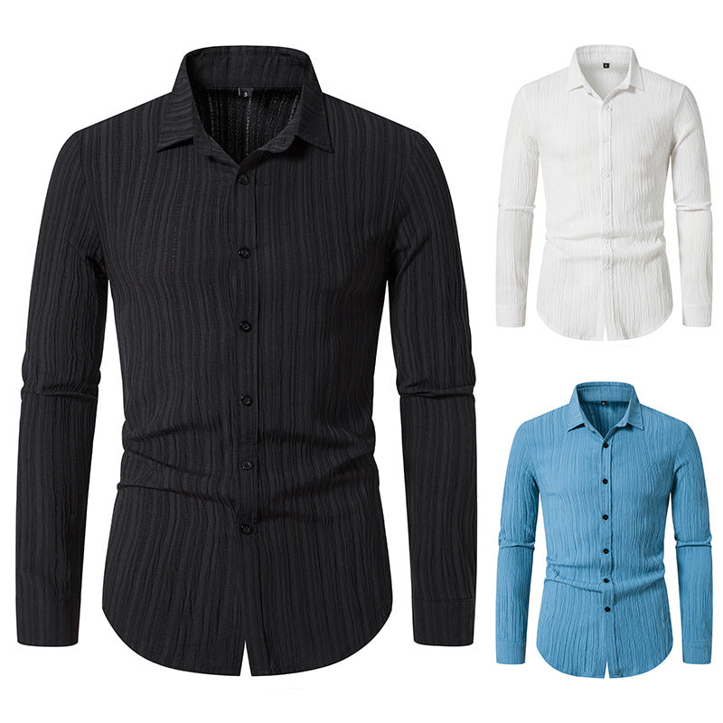 Herren Texturiertes Slim-Fit-Hemd mit krauser Struktur und Kentkragen Nord Taschen