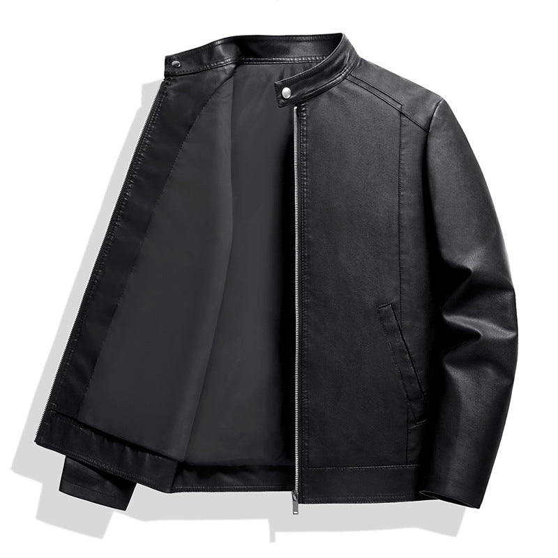 Herren Schlichte Kunstleder-Cityjacke mit Stehkragen, Zweiwege-Reißverschluss & Eingrifftaschen Nord Taschen