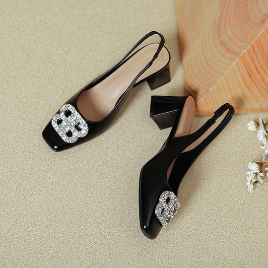 Damen Slingback-Pumps mit glamourösem Schmuckdetail und komfortablem Blockabsatz