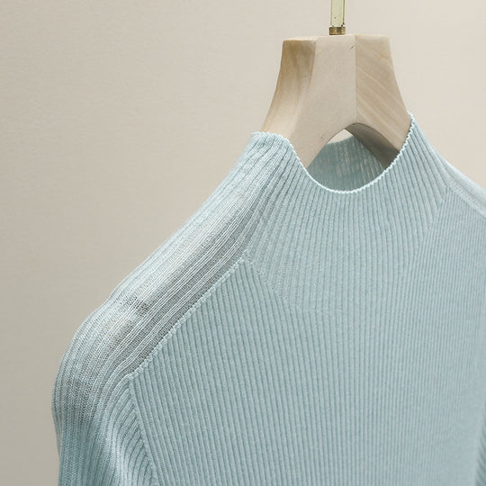 Damen Slim-Fit Rippstrick-Top mit halblangen Ärmeln und hohem Stehkragen Nord Taschen