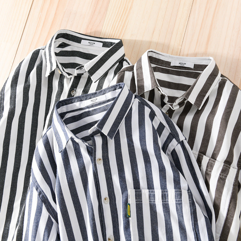 Herren Maritim-inspiriertes Streifen-Relax-Overshirt aus weichem Baumwolltwill mit aufgesetzter Brusttasche Nord Taschen