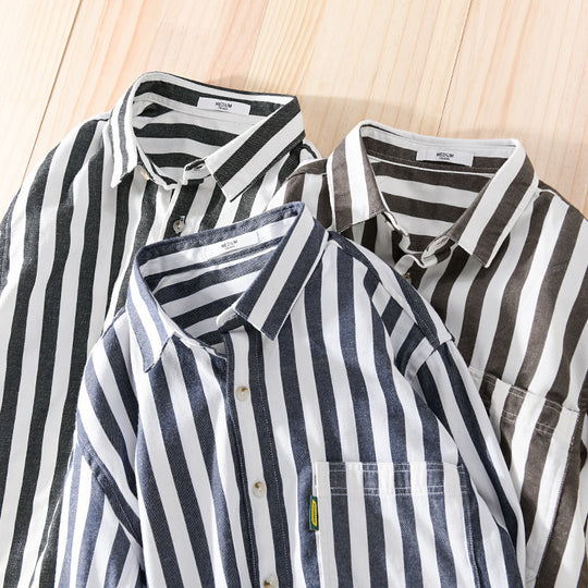 Herren Maritim-inspiriertes Streifen-Relax-Overshirt aus weichem Baumwolltwill mit aufgesetzter Brusttasche Nord Taschen