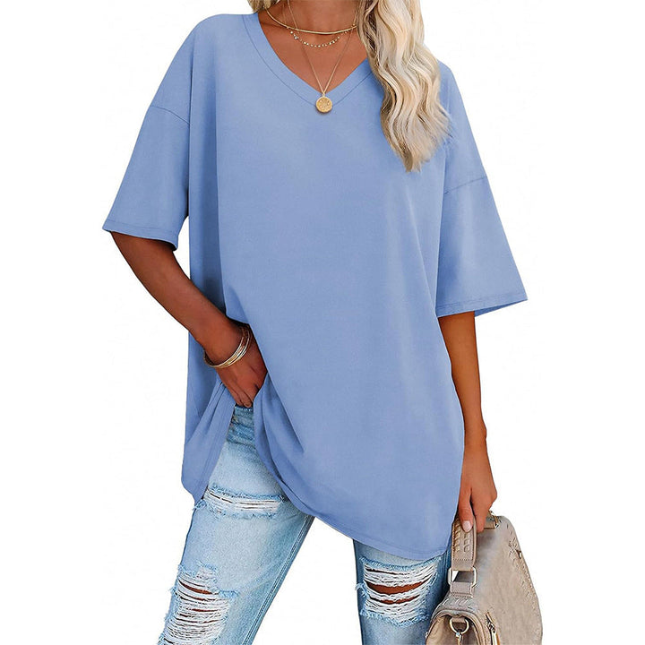 Damen Oversized T-Shirt mit V-Ausschnitt und seitlichen Schlitzen
