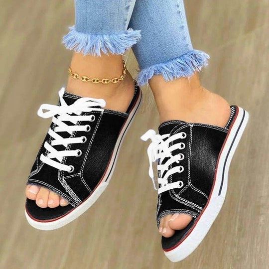 Damen Slip-On Sneakers im modernen Denim-Stil mit offenem Zehenbereich Nord Taschen