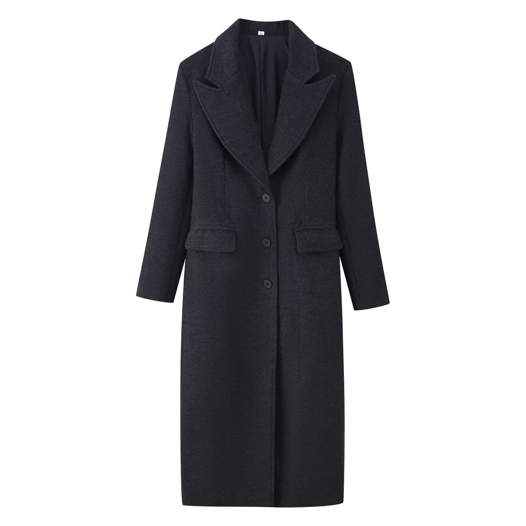 Damen Longline Wollmix-Mantel mit markantem Revers, taillierten Abnähern und Pattentaschen Nord Taschen