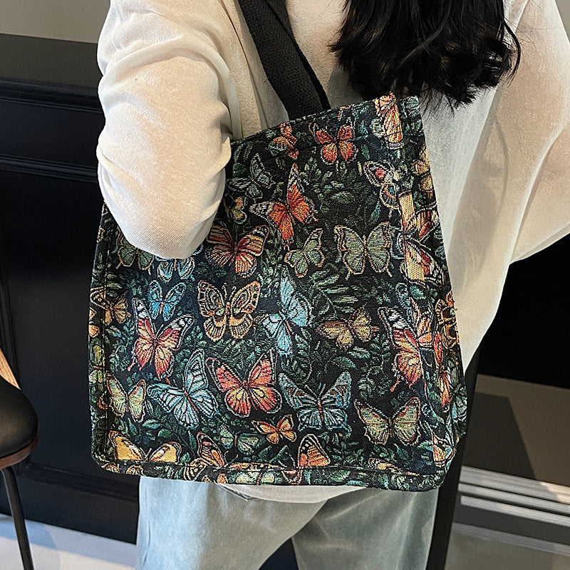 Damen Jute-Shopper mit floralen Schmetterlingsmotiven Nord Taschen