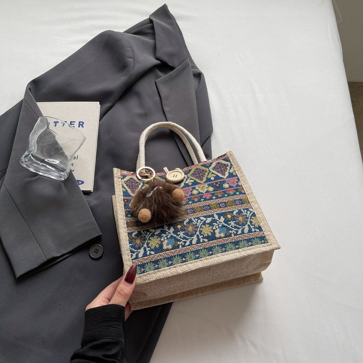 Damen Jute-Handtasche mit handgewebtem Ethnodruck Nord Taschen