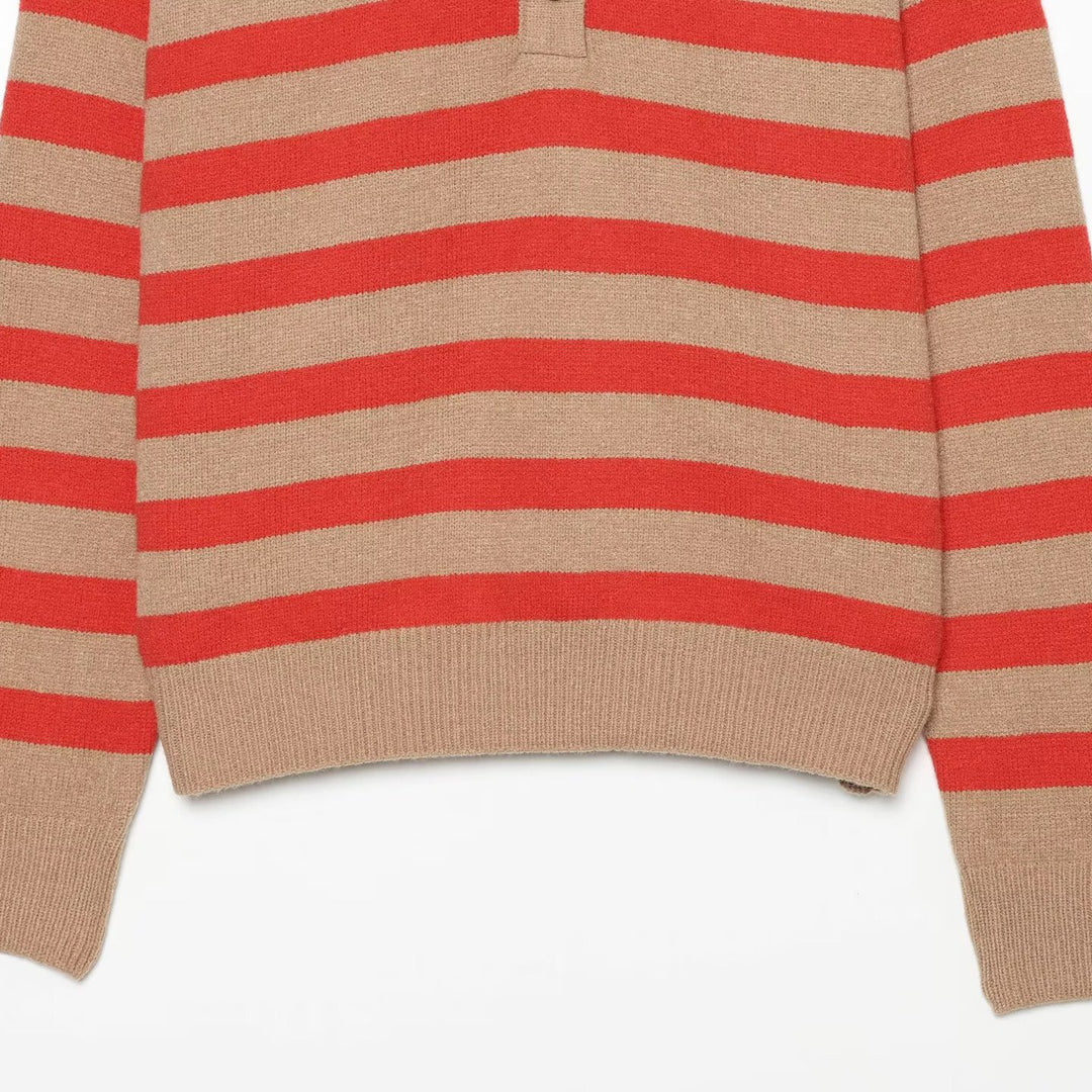Damen Gestreifter Oversize-Strickpullover mit Henley-Knopfleiste Nord Taschen