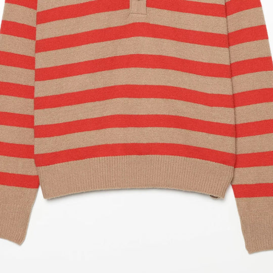 Damen Gestreifter Oversize-Strickpullover mit Henley-Knopfleiste Nord Taschen