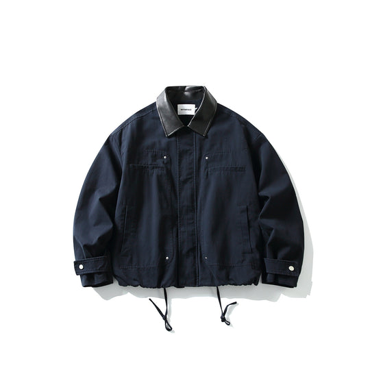 Herren Fieldjacke im Boxy‑Cut mit Lederkragen und Kordelzug Nord Taschen