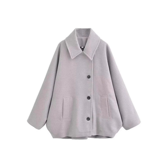 Damen Oversized Wollmix Boxy-Kurzmantel mit Reverskragen und Eingrifftaschen Nord Taschen