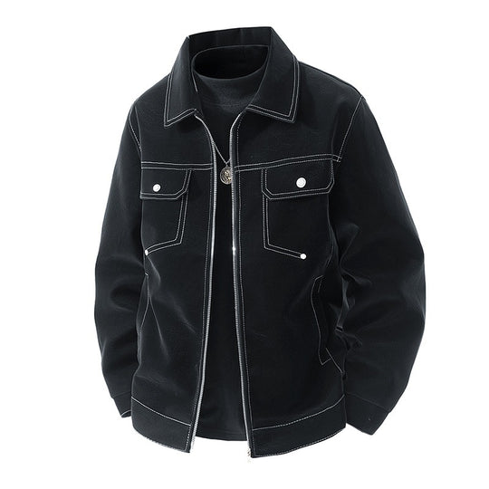 Herren Shirt-Jacke aus Veloursleder‑Optik mit kontrastierenden Ziernähten & Brustklappen Nord Taschen